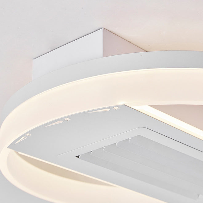Modern Luxury Aluminum Iron Acrylic Round LED Semi-Flush Mount Leafless Ceiling Fan Light For Bedroom