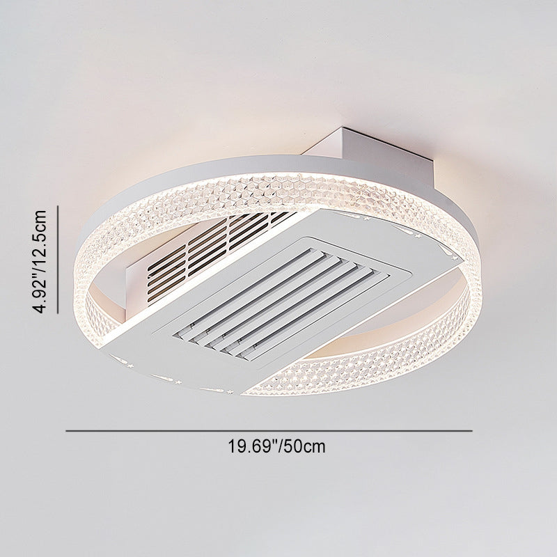 Modern Luxury Aluminum Iron Acrylic Round LED Semi-Flush Mount Leafless Ceiling Fan Light For Bedroom