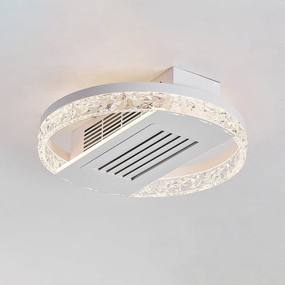 Modern Luxury Aluminum Iron Acrylic Round LED Semi-Flush Mount Leafless Ceiling Fan Light For Bedroom