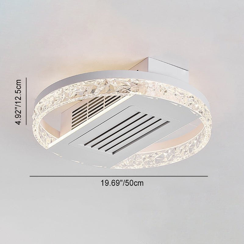 Modern Luxury Aluminum Iron Acrylic Round LED Semi-Flush Mount Leafless Ceiling Fan Light For Bedroom