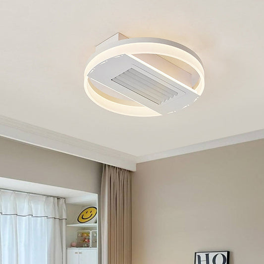 Modern Luxury Aluminum Iron Acrylic Round LED Semi-Flush Mount Leafless Ceiling Fan Light For Bedroom