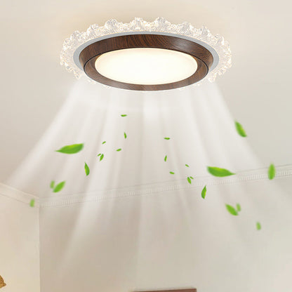 Contemporary Retro Hardware ABS PC Acrylic Round Lace LED Flush Mount Ceiling Fan Light For Bedroom