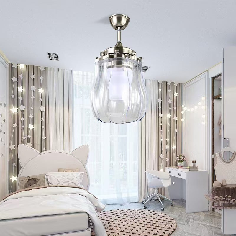 Traditional Vintage ABS Acrylic Metal Cone LED Downrods Ceiling Fan Light For Living Room