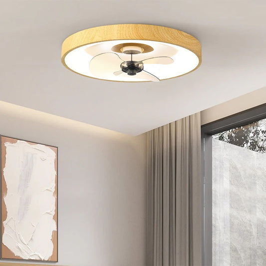 Modern Simplicity Round Iron Copper Acrylic LED Flush Mount Ceiling Fan Light For Bedroom