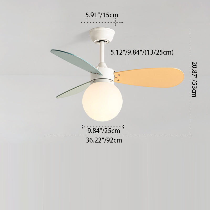 Contemporary Nordic Wood Iron Acrylic Ball 1-Light Downrods Ceiling Fan Light For Bedroom