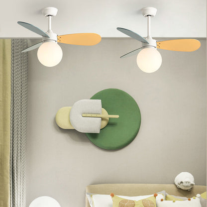 Contemporary Nordic Wood Iron Acrylic Ball 1-Light Downrods Ceiling Fan Light For Bedroom