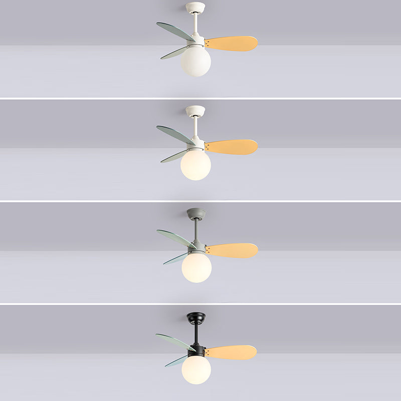 Contemporary Nordic Wood Iron Acrylic Ball 1-Light Downrods Ceiling Fan Light For Bedroom