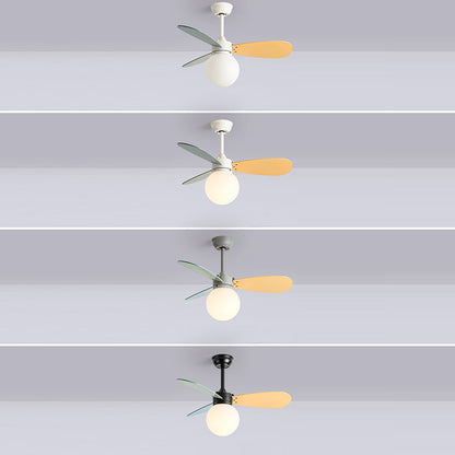 Contemporary Nordic Wood Iron Acrylic Ball 1-Light Downrods Ceiling Fan Light For Bedroom