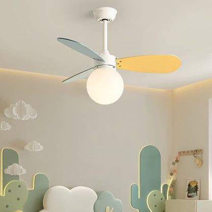 Contemporary Nordic Wood Iron Acrylic Ball 1-Light Downrods Ceiling Fan Light For Bedroom