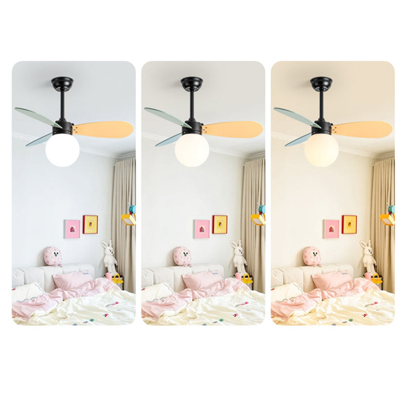 Contemporary Nordic Wood Iron Acrylic Ball 1-Light Downrods Ceiling Fan Light For Bedroom