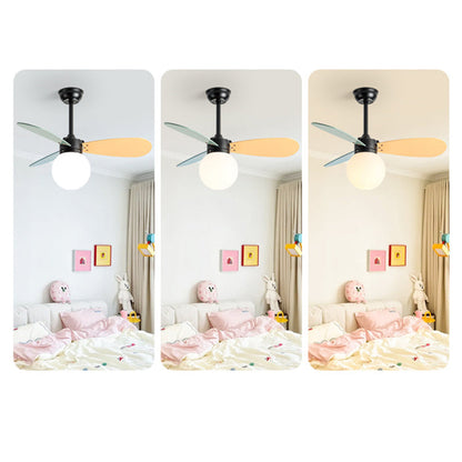 Contemporary Nordic Wood Iron Acrylic Ball 1-Light Downrods Ceiling Fan Light For Bedroom