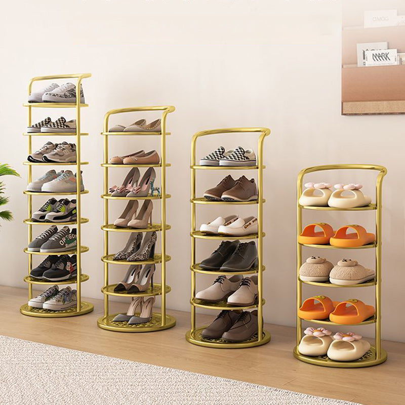 Round tiered iron shoe rack in gold — 7-tier entryway storage | Casa Norex
