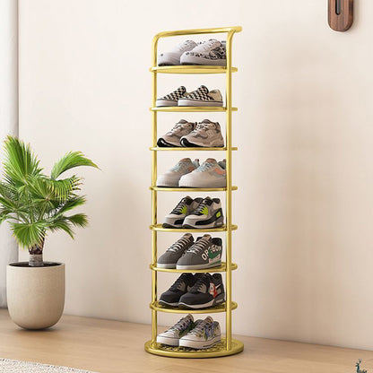 Round tiered iron shoe rack, 8-tier configuration in white | Casa Norex