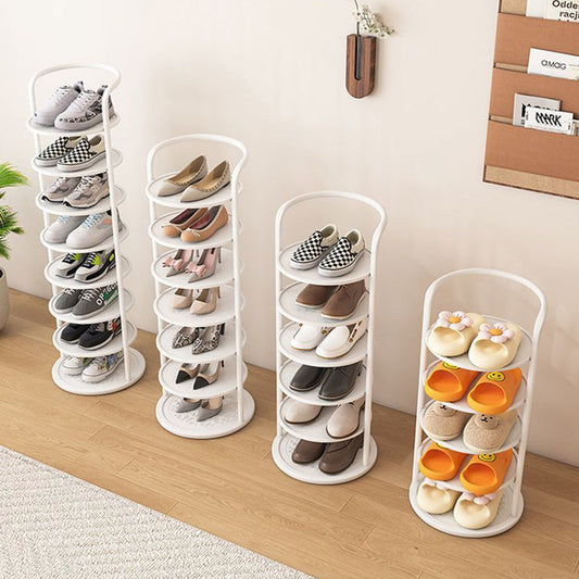 Round tiered iron shoe rack in white — 5-tier entryway storage | Casa Norex