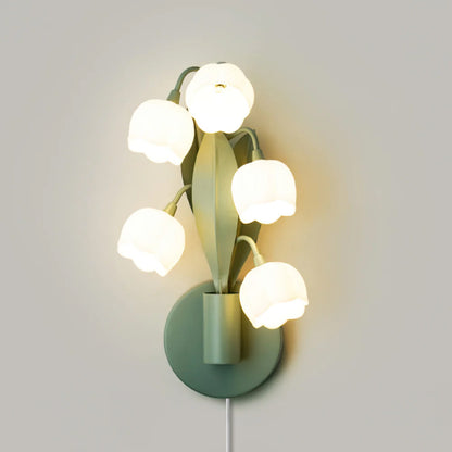 White bell shade close-up - Bell Orchid plug-in wall lamp by Casa Norex