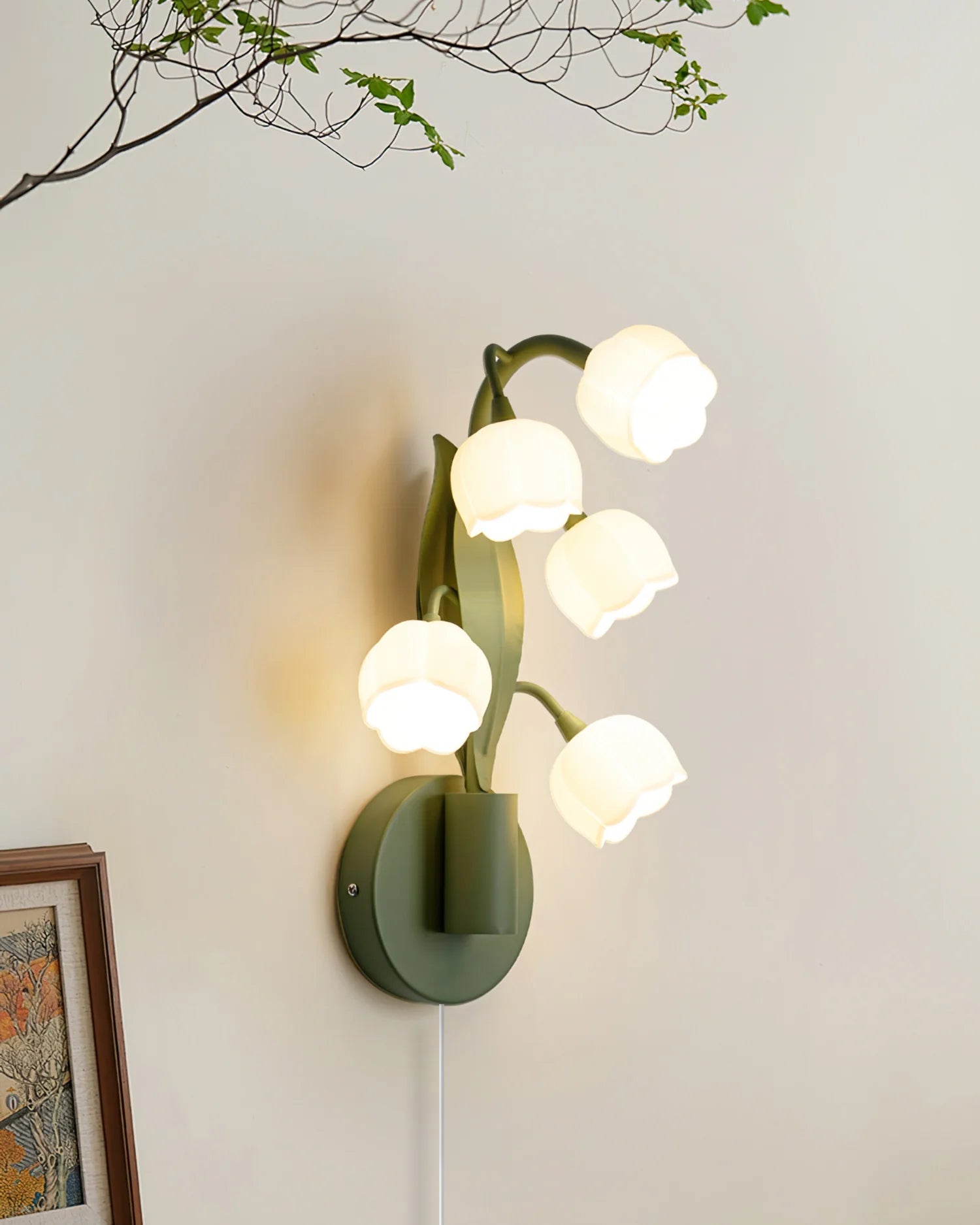 Bell Orchid plug-in wall lamp installed bedroom - Casa Norex