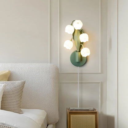 Bell Orchid wall lamp green leaf stem detail - Casa Norex