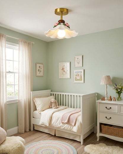 Hand-applied porcelain rose detail - Bellarose flush mount by Casa Norex