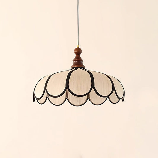 Hand-woven Abaca pendant lamp with wood accents | Casa Norex