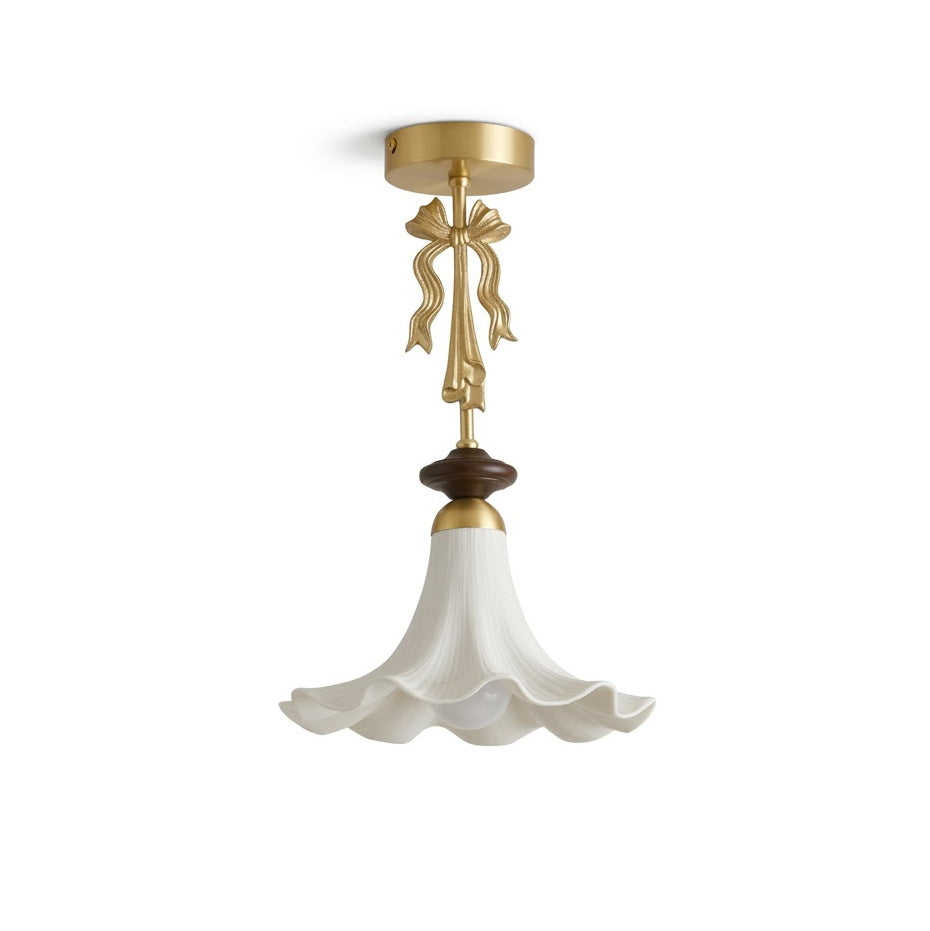 Bellora pleated ceramic flower semi-flush mount brass | Casa Norex