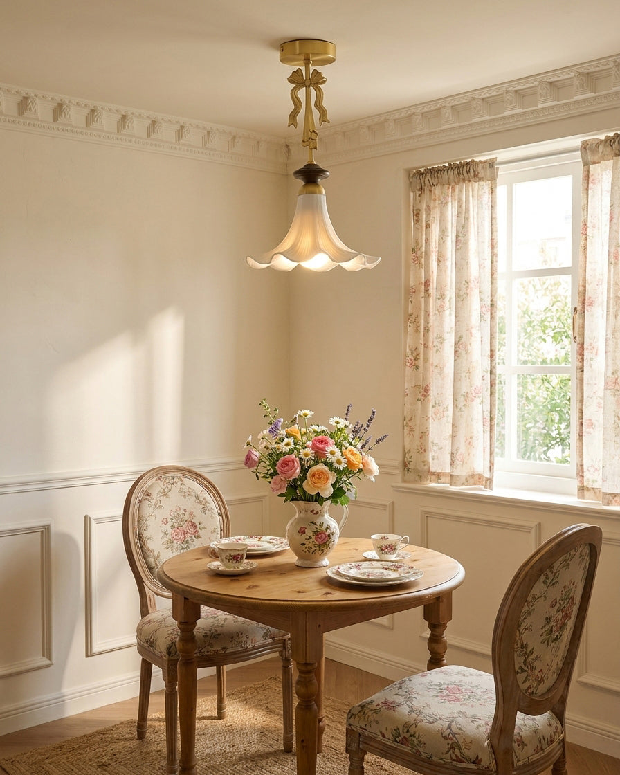 Bellora semi-flush mount installed - French country bedroom - Casa Norex