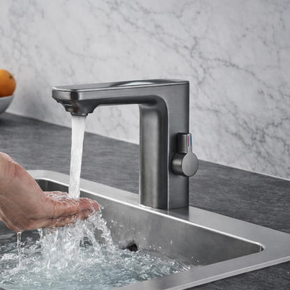 Sensora Bathroom Basin Faucet installed — White finish angle view | Casa Norex