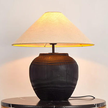 Black Karen resin wood-grain table lamp fabric shade | Casa Norex