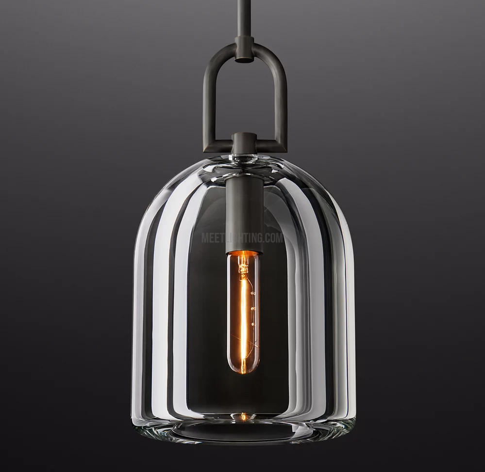 Close-up of hand-polished K9 crystal on cloche pendant | Casa Norex