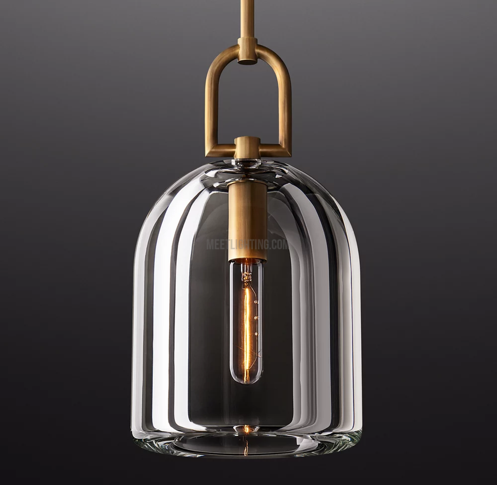 K9 crystal cloche pendant — hand-carved glass, brass frame | Casa Norex