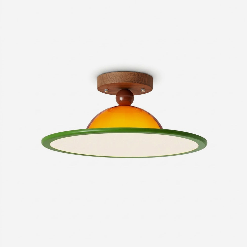 Walnut sphere canopy detail - Brimora disc flush mount by Casa Norex