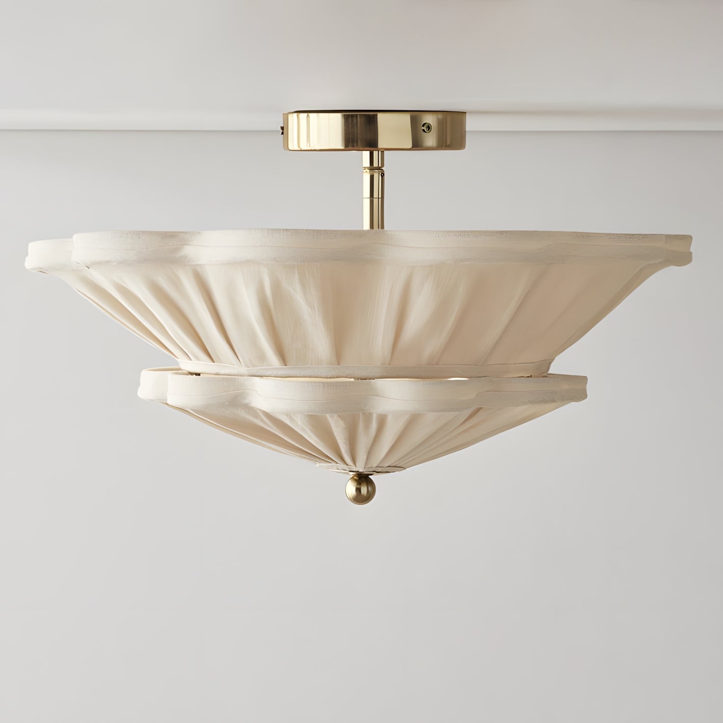 Calyra scalloped beige linen semi-flush mount gold | Casa Norex