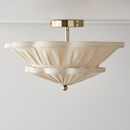 Calyra scalloped beige linen semi-flush mount gold | Casa Norex