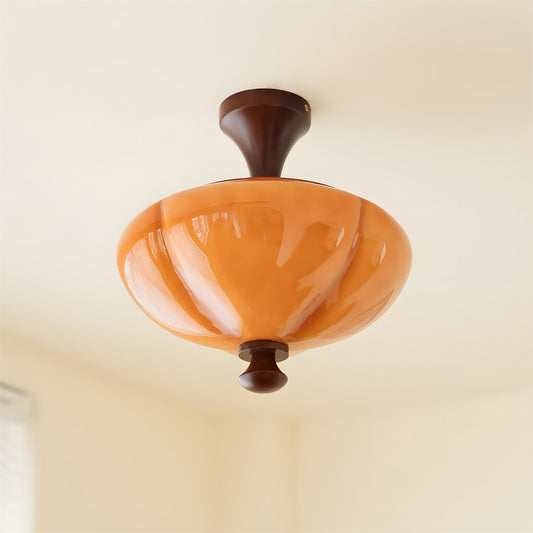 Carmelo mid-century orange glass ceiling lamp walnut wood accents | Casa Norex