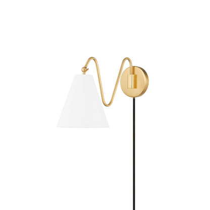 Cleome brass swing arm plug-in wall lamp curved arm fabric shade | Casa Norex