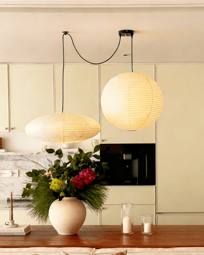 Whimsical paper shade pendant detail — Casa Norex
