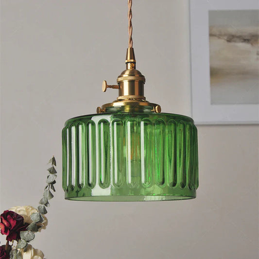 Vintage cylinder glass pendant light — clear glass shade with metal frame | Casa Norex