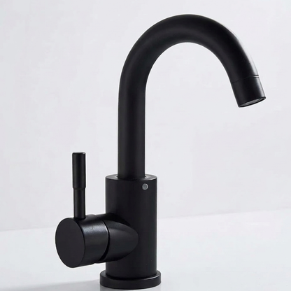 Close-up of stainless steel spout and handle on Steelcrest Bathroom Basin Faucet | Casa Norex