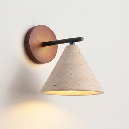 Japandi stone aggregate wall sconce walnut backplate | Casa Norex