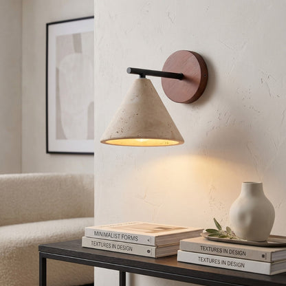 Stone sconce side profile - matte black arm detail - Casa Norex