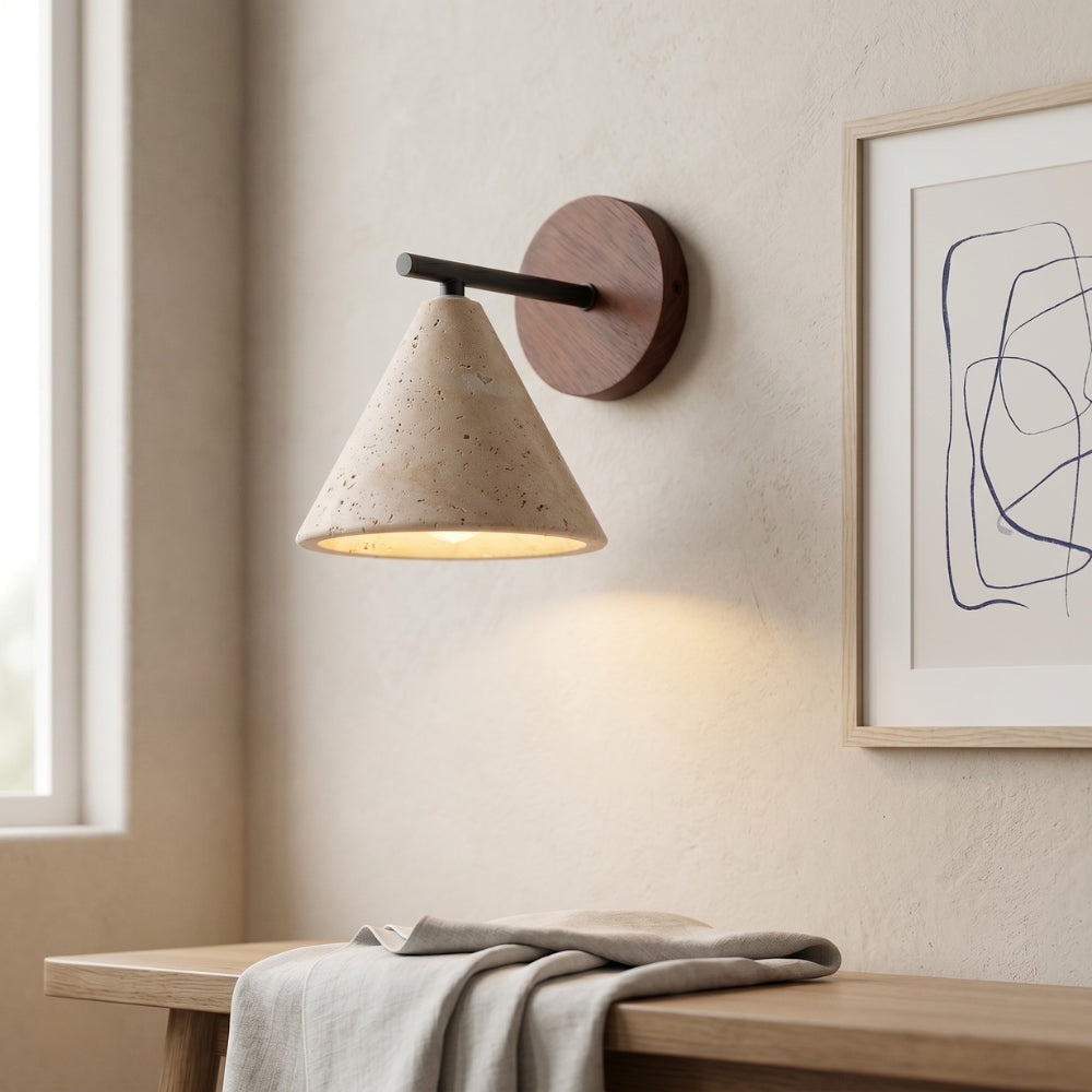 Japandi sconce walnut backplate detail - organic texture - Casa Norex