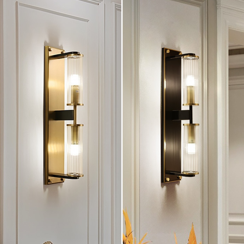 Textured glass column close-up - Tereza copper sconce by Casa Norex