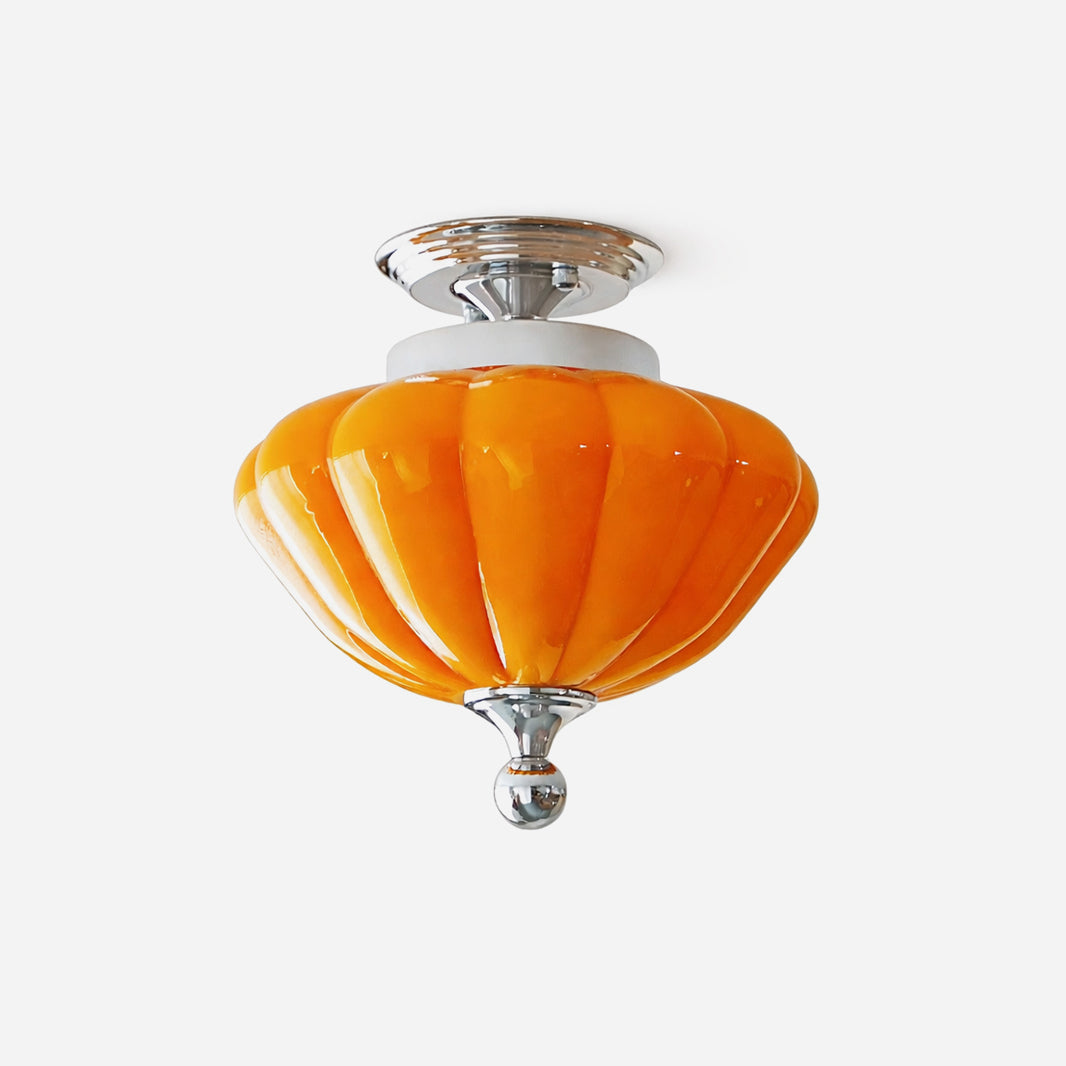 Corenza amber glass flush mount ceiling light ribbed retro silhouette | Casa Norex