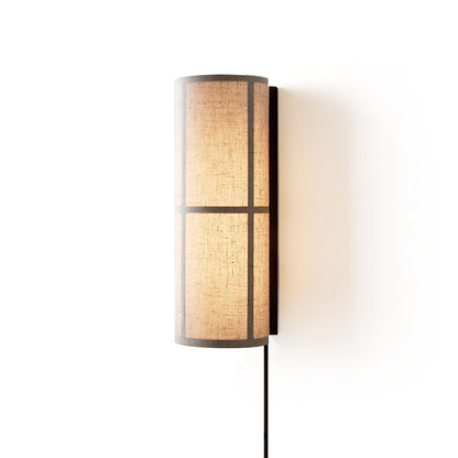 Cylinder Fabric wall lamp woven cross-grid shade black and linen | Casa Norex