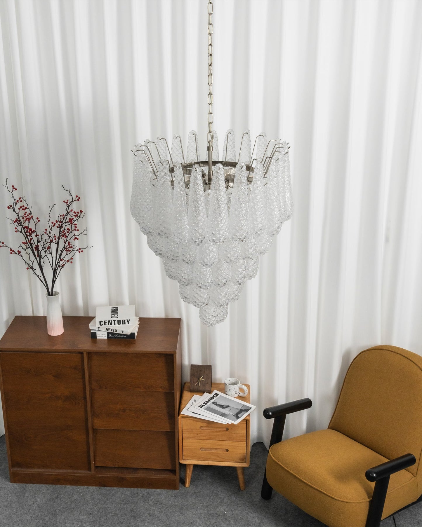 Murano White Glass Dewdrop Chandelier