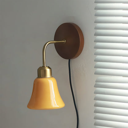 Mid-century plug-in wall sconce brass gooseneck glass shade | Casa Norex