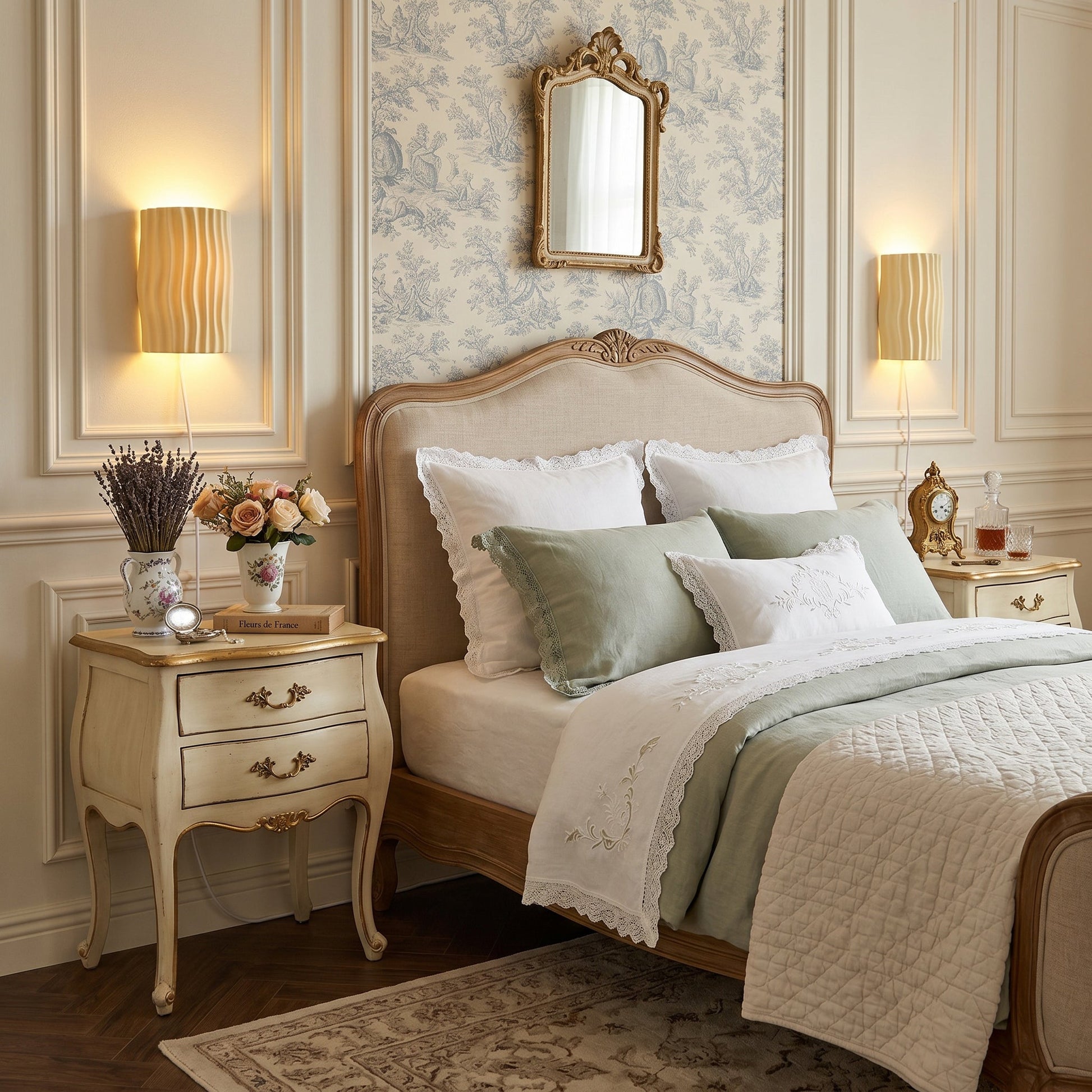 Waverly pleated sconce installed above bedside table - Casa Norex