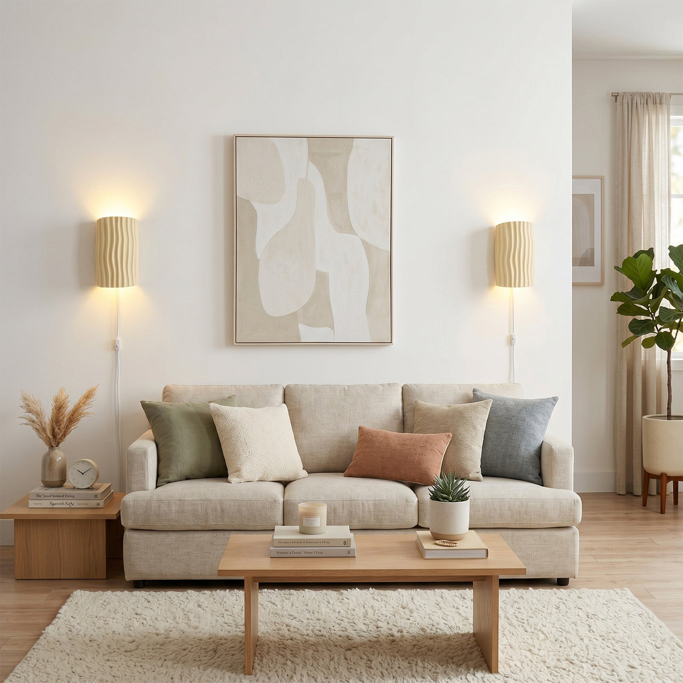 Waverly sconce lit warm translucent beige glow - Casa Norex