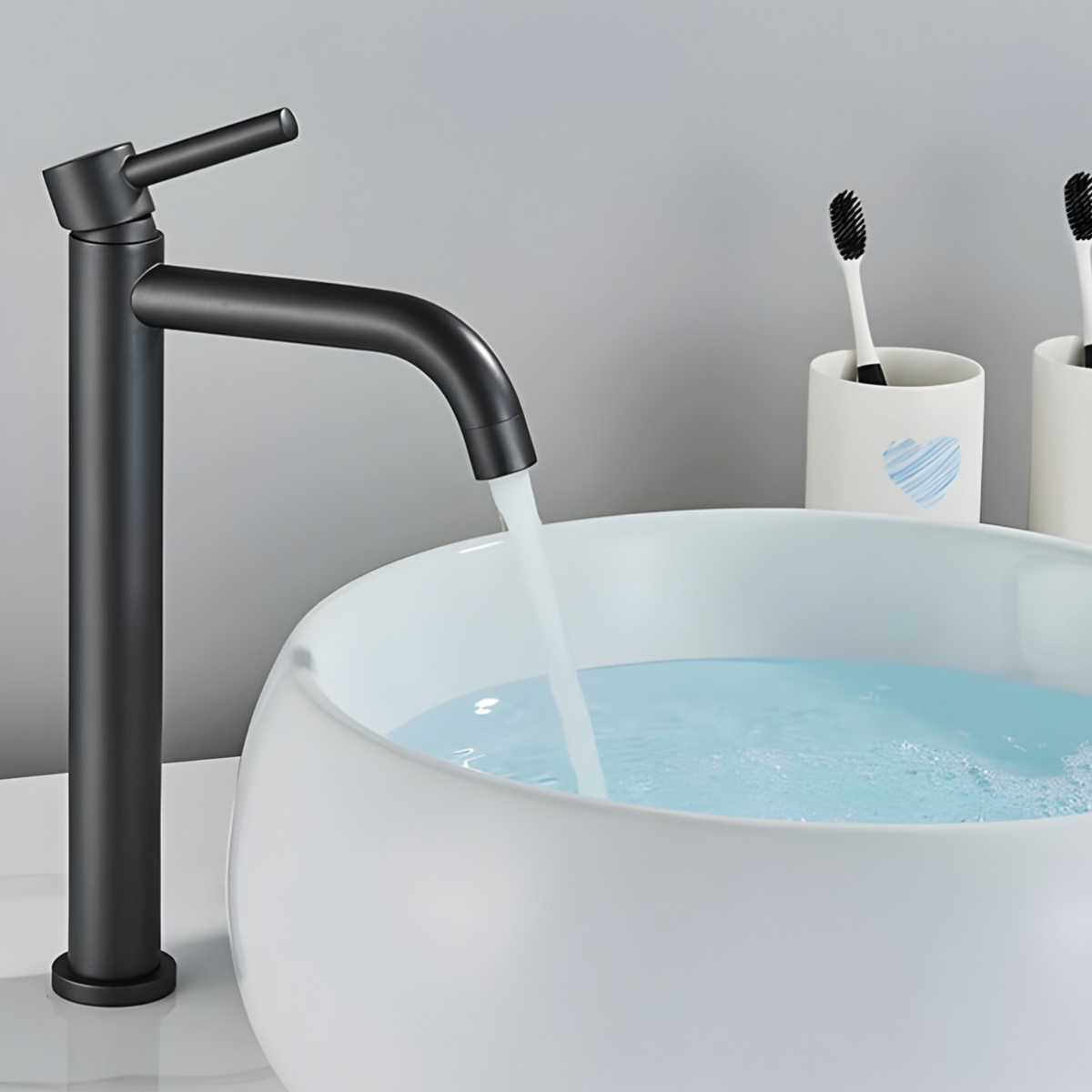 Close-up of solid metal spout and handle on Milltown Bathroom Basin Faucet | Casa Norex