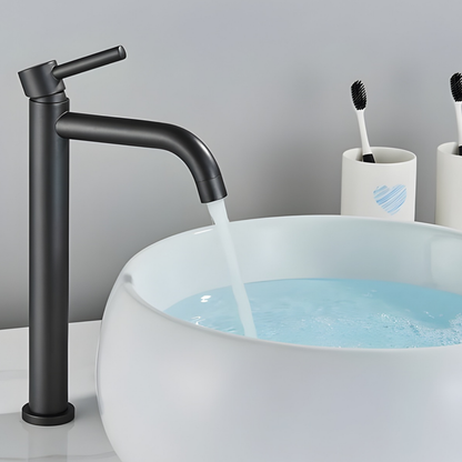Close-up of solid metal spout and handle on Milltown Bathroom Basin Faucet | Casa Norex