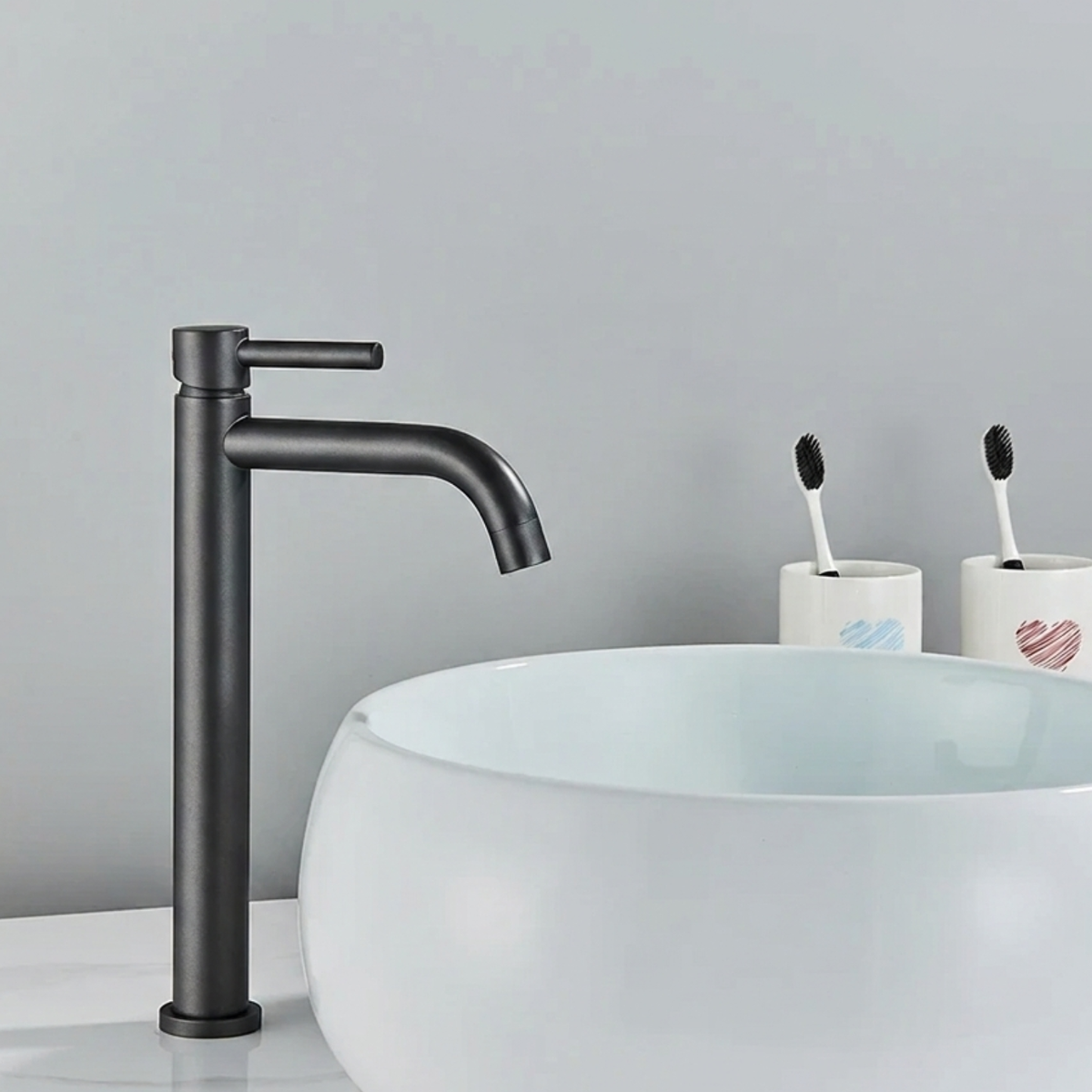 Milltown Bathroom Basin Faucet lifestyle angle — Gun Gray finish — Casa Norex